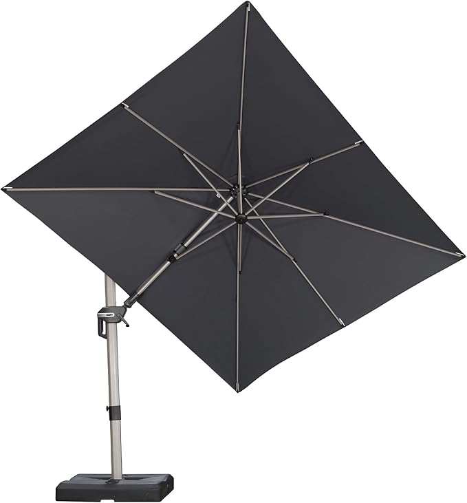 PURPLE LEAF 8' X 10' Left-right Tilting Patio Umbrella Outdoor Swivel Cantilever Umbrella Aluminum Offset Umbrella with Champagne Frame and 360-degree Rotation for Garden Deck Pool, Grey