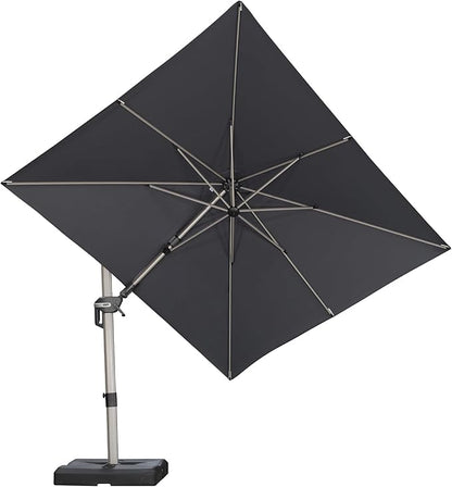 PURPLE LEAF 8' X 10' Left-right Tilting Patio Umbrella Outdoor Swivel Cantilever Umbrella Aluminum Offset Umbrella with Champagne Frame and 360-degree Rotation for Garden Deck Pool, Grey