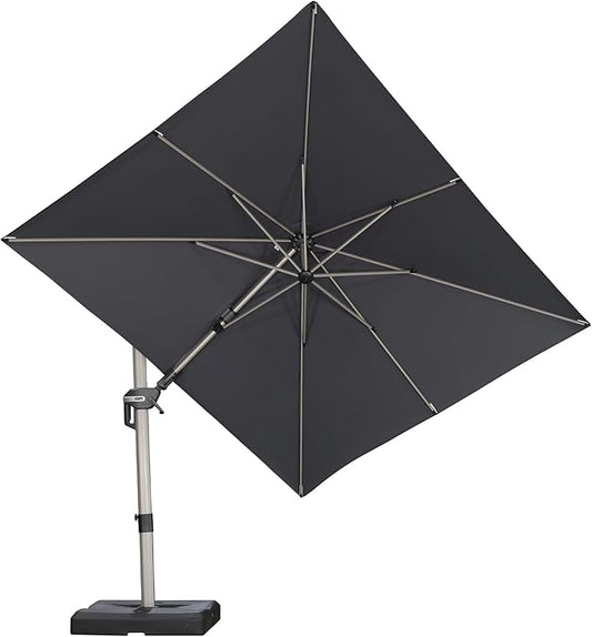 PURPLE LEAF 8' X 10' Left-right Tilting Patio Umbrella Outdoor Swivel Cantilever Umbrella Aluminum Offset Umbrella with Champagne Frame and 360-degree Rotation for Garden Deck Pool, Grey