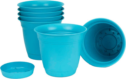 The HC Companies Eclipse Round Planter with Saucer - Outdoor & Indoor Plant Pot with Drainage Holes - Lightweight, UV-Resistant Plastic Pots for Plants, Flowers & Herbs (12" Teal, Pack of 6)