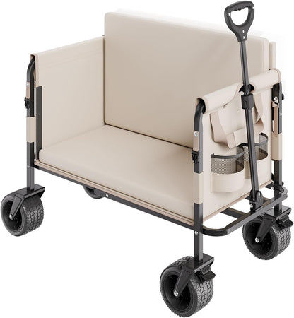 VEVOR 3-in-1 550lbs/220L Large Collapsible Folding Wagon, Convert to Bench, Foldable Beach Wagon with Wheels for Sand, Outdoor Utility Wagon for Groceries, Camping, Sports, Shopping