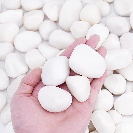 20 lbs White Rocks for Plants Indoor, 1-2 inch Decorative Garden Stone Outdoor Landscaping, Walkways, Yard, Large Polished River Rocks for Plants Pots, Vases, Crafts