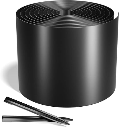 Worth Galvanized Steel Landscape Edging 8" x25' Metal Garden Edging Roll Flexible Bender Border with 8Pcs Stakes for Lawn, Flower Bed Edges, Black