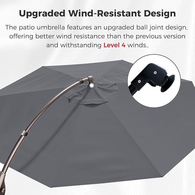 Grand patio 12 FT Patio Cantilever Umbrella Outdoor Large Round Aluminum Offset Umbrella Base Included for Deck Yard (Gray, 12 FT)