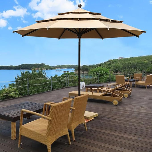 EliteShade USA 10-Year-Non-Fading 11FT 3 Tiers Market Umbrella Patio Umbrella Outdoor Table Umbrella with Ventilation, Heather Beige