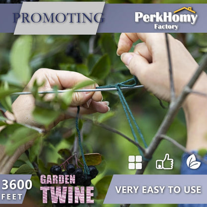 PerkHomy Garden Twine Strong Natural Jute 3,600 Feet Long Green Twine for Gardening Tomato Climbing Plant Tie Floristry Crafts Gift Wrapping Packing Decor (Green 2mm * 3600feet)