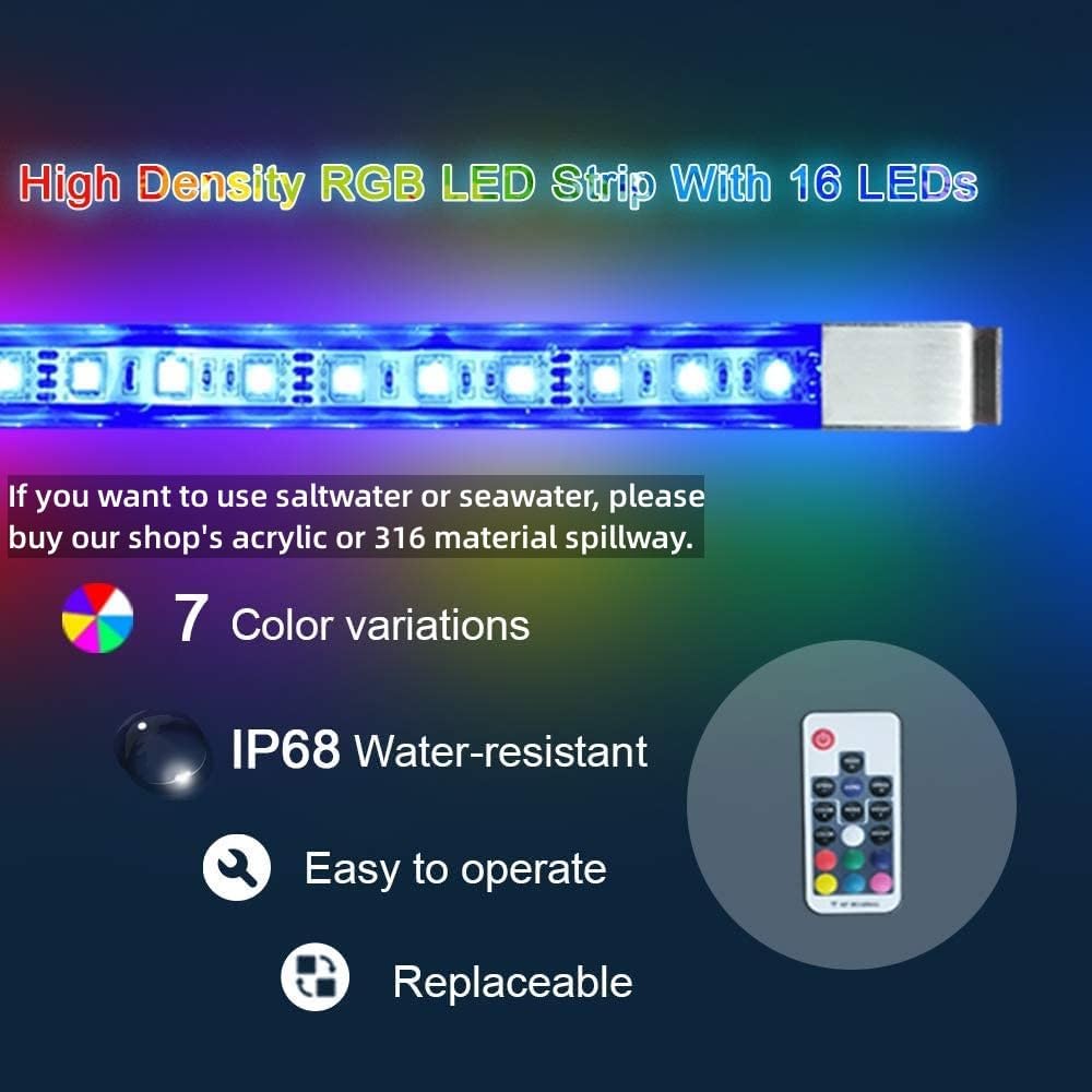 36" Water Pool Fountain 304 Stainless Steel Lighted Pool Waterfall Spillway with Wider Water Flow Platform, Multi-Color LED Strip Light with Remote Control for Indoor, Garden, Outdoor Decoration