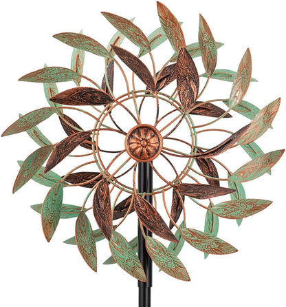 VEWOGARDEN 360° Outdoor Metal Wind Spinners Kinetic Wind Sculptures & Spinners for Yard Garden Lawn Patio Decorations, Light Green & Bronze
