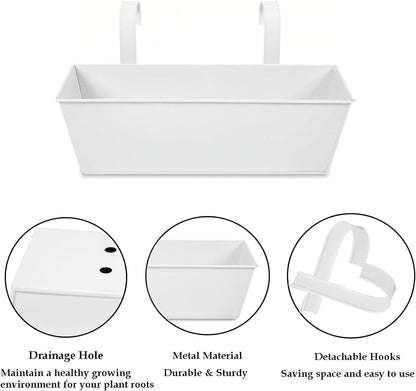 3 Pcs Large Hanging Flower Pots for Railing or Fence 16 Inch Railing Planter Box for Any Balcony Porch or Deck Countryside Style Window Planter Boxes Are Perfect to Herbs & Flowers (White-5pcs)