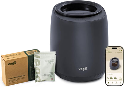 Vego Kitchen Composter, 4L Electric Composter Countertop 5 Modes Weight-Based Smart Compost Bin with App Odorless Auto-Cleaning Food Waste Compost Machine Indoor, Black