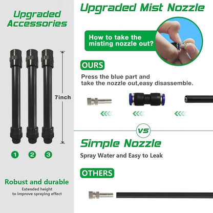 UR FOREST Updated Standing Misting Cooling System 26.2FT (8M) Misting Line + 4 Brass Misting Nozzles,2 Height Option, Stand Mister Hose for Outside Outdoor Patio, Pet Cooling, Kids Water Playing-BLACK