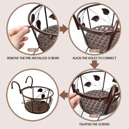 Hanging Railing Planter Flower Pot Holder Baskets Iron Art Hanging Baskets Flower Pot Holder Hanger Potted Plants Rack Plant Iron Racks Over The Rail Fence for Patio Balcony Porch