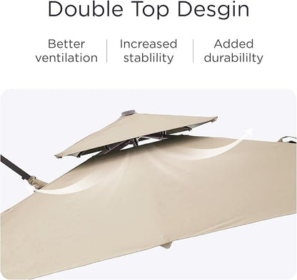 9' X 12' Cantilever Patio Umbrella 360°Rotation Rectangular Outdoor Large Offset Umbrellas Double Top Heavy Duty Windproof for Garden Deck Pool Backyard, Beige