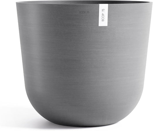 Ecopots Oslo Durable Modern Round Indoor/Outdoor Recycled-Based Composite Flower Pot Planter, Grey, 25.5"