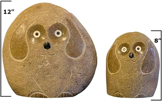 Mom and Dad Boulder Dog Set – Hand-Carved Granite Garden Statues – Natural Stone Animal Décor – 8" & 12", Weather-Resistant, Unique Gift Set