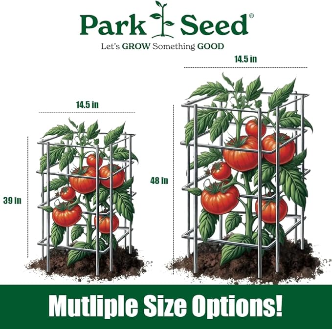 Park Seed Tomato Cages – 39" Tall Heavy-Duty Plant Supports for Tomatoes, Peppers, Cucumbers, and Climbing Vegetables, Foldable Metal Garden Trellis, Pack of 3