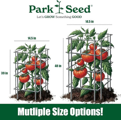 Park Seed Tomato Cages – 48" Tall Heavy-Duty Plant Supports for Tomatoes, Peppers, Cucumbers, and Climbing Vegetables, Foldable Metal Garden Trellis, Pack of 3