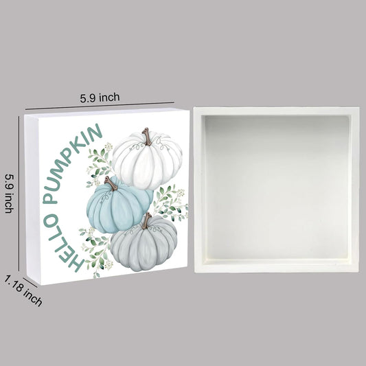 Fall Decorations for Home Fall Decor Home Room Hello Pumpkin Table Wood Box Sign Rustic Wooden Shelf Desk Office Decor Season Sign House Warming Gifts 5.9 x 5.9 Inch