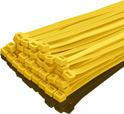 XINGO 8 Inch Yellow Zip Ties Heavy Duty 100 Pack, 120 LBS Tensile Strength, Premium Nylon Cable Wire Ties, Self-locking Plastic Ties for Indoor and Outdoor Use