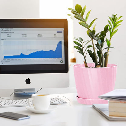 7 Inch Plant Pots Bulk, 6 Pack Plastic Planters with Drainage Holes and Saucers for Indoor Outdoor House Plants and Flowers, Colorful