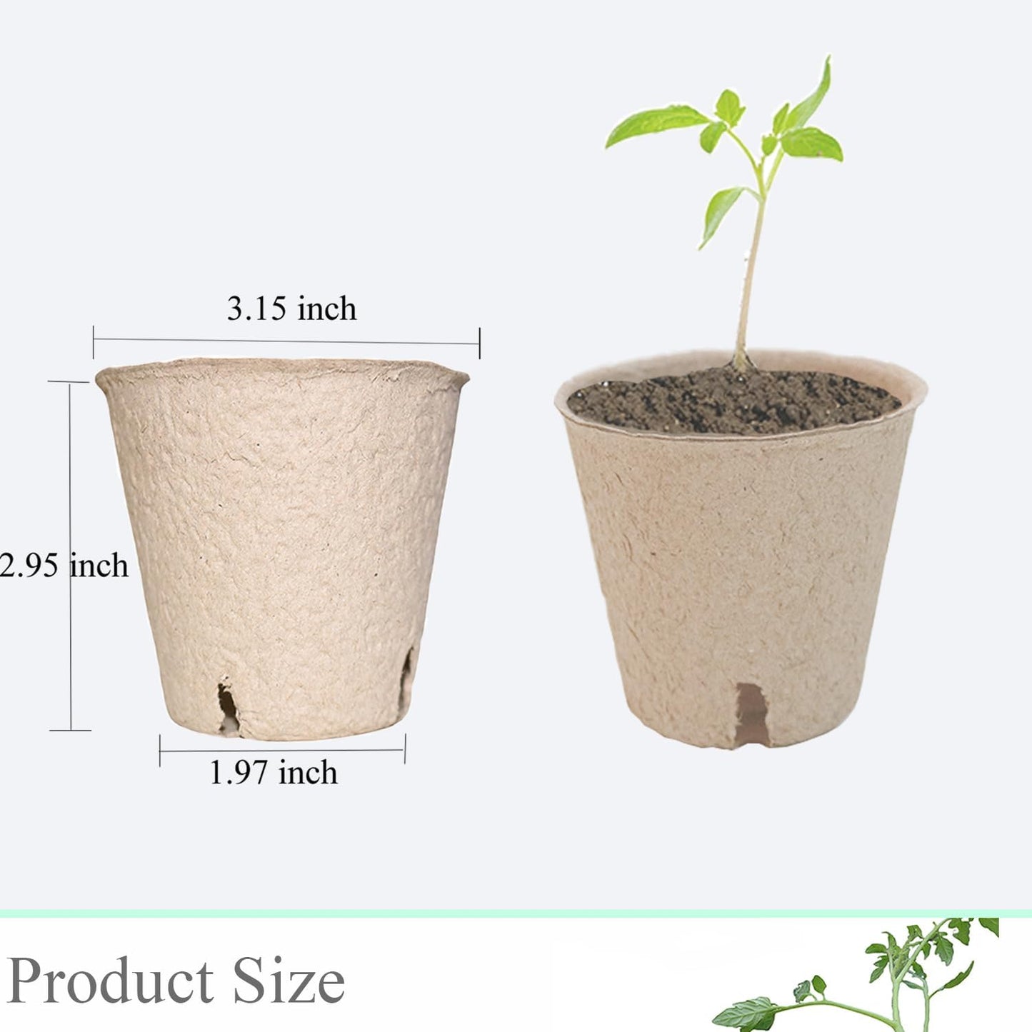 50Pcs Biodegradable Seedling Pots 3.15 Inch Round Peat Pot with Drainage Holes Seed Starting