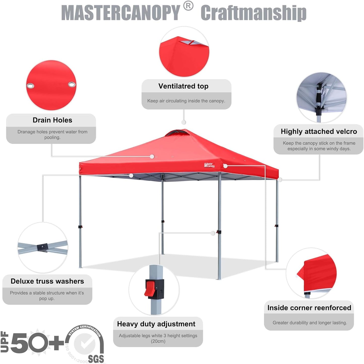 MASTERCANOPY Durable Pop-up Canopy Tent with Roller Bag (10x10, Red)