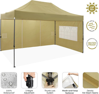 COBIZI 10x15 Pop up Canopy Heavy Duty Without Sidewalls, Easy Set-up Commercial Outdoor Party Canopy, 100% Waterproof Wedding Gazebo, 3 Height Adjustable with Handbag, Khaki