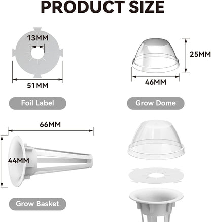 inbloom Hydroponic Seed Pod Kits, Replacement Grow Baskets 20pcs, Grow Labels 48pcs, Grow Domes 20pc