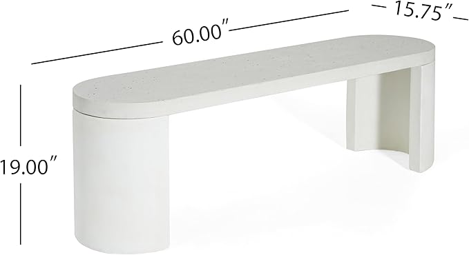 Christopher Knight Home Zigg Durable Concrete Outdoor Dining Set with Stylish Terrazzo Finish, Patio Dining Table with Bench, Oval Outdoor Patio Furniture Set with Pedestal Base, White