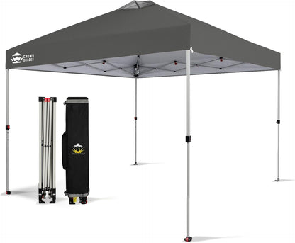 CROWN SHADES 10x10 Pop Up Canopy - Beach Tent with One Push Setup - Easy Outdoor Sun Shade Shelter for Events, Parties - Gazebo with STO-N-Go Cover Bag, Silver Coated Top, Grid Grey