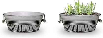 Headwind Vintage Collection 14-Inch Rustic White Oval Galvanized Tub with Handles – Metal Wash Basin Planter - Galvanized Metal Tub for Indoor & Outdoor Use by Robert Allen
