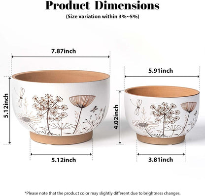 YBX 8 Inch + 6 Inch Ceramic Plant Pots, Succulent Flower Pots with Drainage Holes, Terracotta Planters for Indoor Plants, White&Terracotta (Garden)