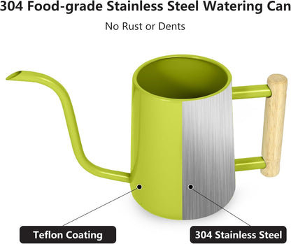 Watering Can Indoor Plants, 35 oz/1000 ml Metal Stainless Steel Watering Can Pot with Long Spout for Indoor House Plants Bonsai Outdoor Garden Flower Decorative (Bright Green)