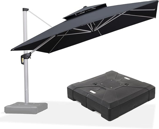 PURPLE LEAF 12 FT Cantilever Umbrellas with Base Included, Offset Umbrella with 360° Rotation, Outdoor Aluminum Pool Umbrella for Pool Lawn Garden, Grey