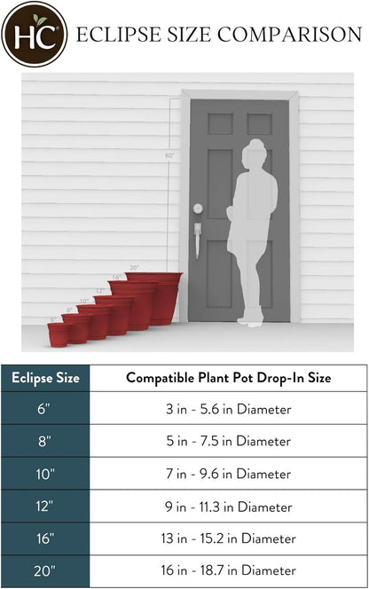The HC Companies Eclipse Round Planter with Saucer - Outdoor & Indoor Plant Pot with Drainage Holes - Lightweight, UV-Resistant Plastic Pots for Plants, Flowers & Herbs (8" Clay, Pack of 1)