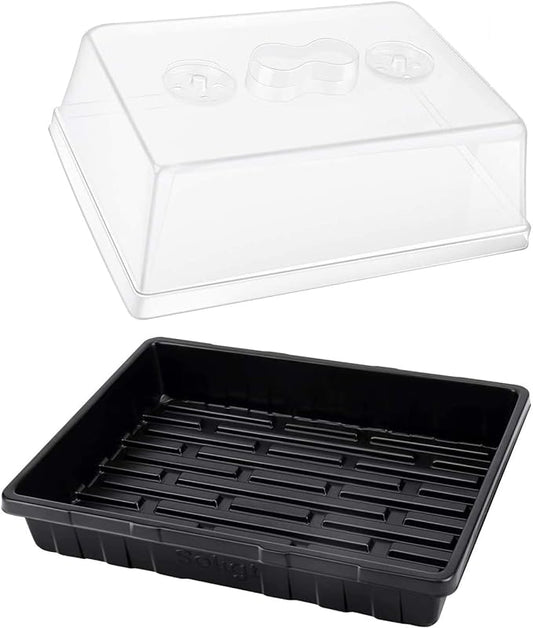 SOLIGT [Thick Plastic] 3-Set Strong Seed Starter Trays with 5" Humidity Domes for Seed Starting, Germination, Seedling Propagation & Plant Growing, Holds 144 Cells in Total