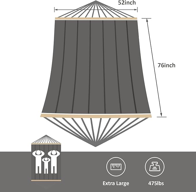 SUNCREAT Freestanding 2 Person Rope Hammock with Stand, Stand Alone Hammocks for Outside, 475 lbs Capacity, Dark Grey