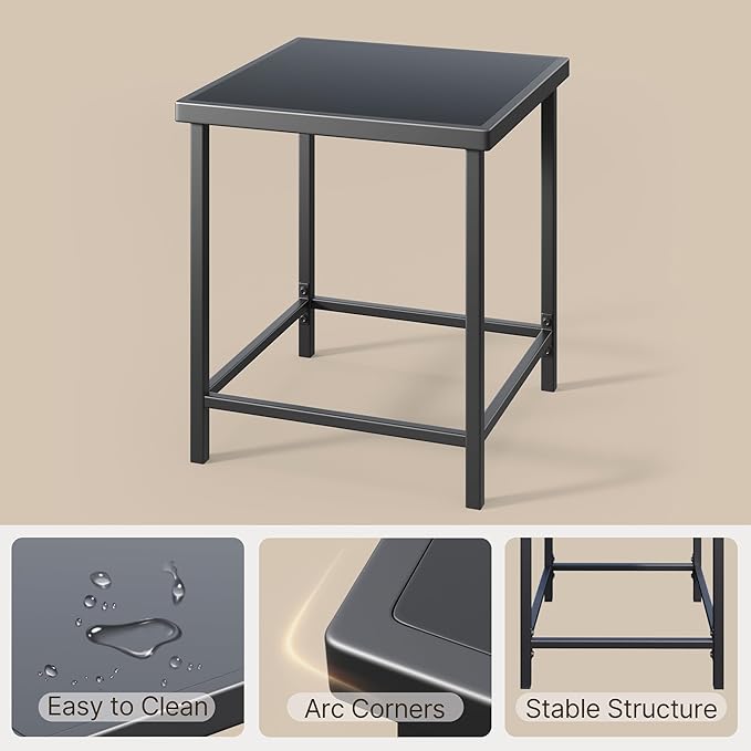 Gizoon 3 Pieces Rocking Patio Bistro Set with Anti-Scald Armrest, Outdoor Patio Wicker Furniture Set with Glass Table and Cushion for Garden, Yard, Porch