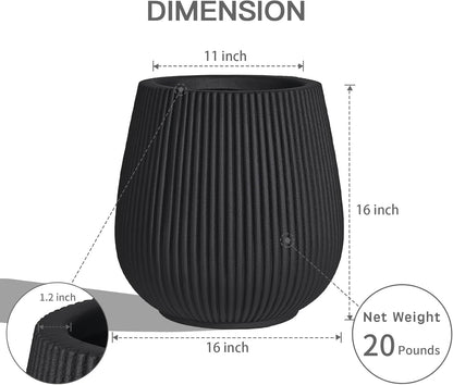 16 Inch Handmade Concrete Outdoor Planter - Classic Striped Design | Fiberglass & Composite Material | Durable for Commercial & Home Decor