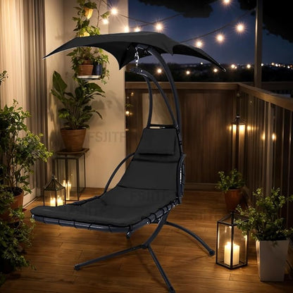 Outdoor Swing Chaise Lounge Replacement 2 pcs Cushion and Canopy,for Patio Furniture Hanging Hammock Chair Pad, Sun Resistant Breathable Waterproof