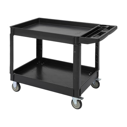 Utility Service Cart 2-Shelf 500 Lbs Capacity, Heavy Duty Rolling Cart with Two Trays and Brake Wheel for Warehouse, Garage, Cleaning, Manufacturing, Storage Handle, 45"X25" Black