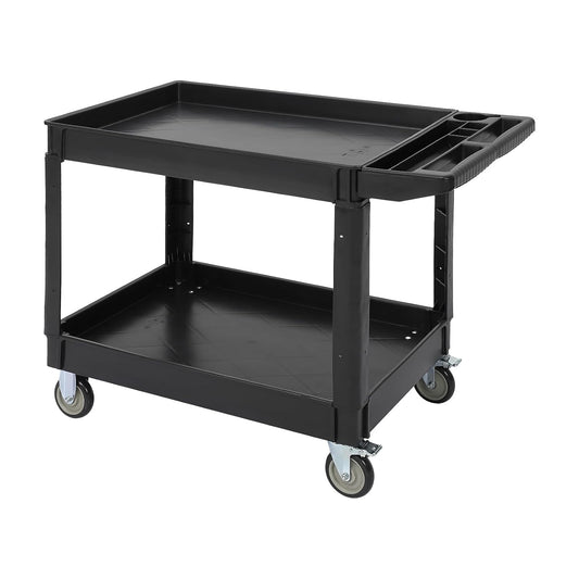 Utility Service Cart 2-Shelf 500 Lbs Capacity, Heavy Duty Rolling Cart with Two Trays and Brake Wheel for Warehouse, Garage, Cleaning, Manufacturing, Storage Handle, 45"X25" Black