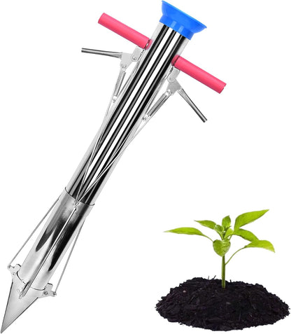 AIWFL Seedling Transplanter Long Double Handled Bulb Planter Tools Vegetable Young Plant Manual Plant Transplanter Stainless Steel Planting Garden Tools