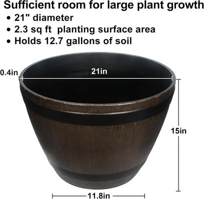 Large Whiskey Barrel Planter for Outdoor Plants - Flower Pots Garden Wine Barrel Planter Outdoor - 21" D x 15" H