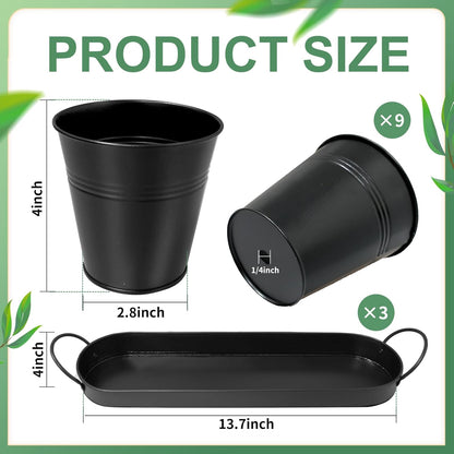 3 Sets Herb Planter Black Metal Window Planter with Tray and Drainage Farmhouse Garden Pots for Plants Flower Succulent for Indoor Outdoor Kitchen Apartment Balcony Window