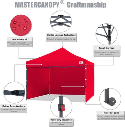 MASTERCANOPY Heavy Duty Pop-up Canopy Tent with Sidewalls (10x10,Red)
