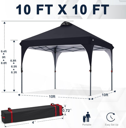 COOSHADE Pop Up Canopy Tent, 10x10 Easy Setup Instant Canopy Sun Shelter Beach Tent, Portable Sports, Black