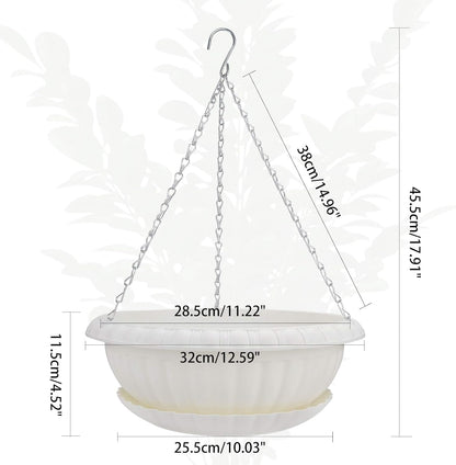 summer flower 12.59" Large Hanging Planters with Drainage Hole&Tray, Hanging Flower Pots Plastic Plant Hanger Holders Hanging Basket for Indoor Outdoor Home Garden Herb Succulent (Pack 3)