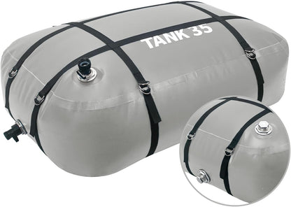 TPU Water Storage Bladder, 35 Gallon Portable RV Fresh Water Tank, Food Grade BPA Free Collapsible Flexible Container for Drinking, Camping, Irrigation & Emergency-Hurricane, Drought, Fire (3/4” GHT)