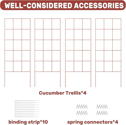 DOEWORKS Cucumber Trellis, 48" High Foldable A Frame Garden Trellis, 2 Pack, Plant Support for Climbing Cucumber, Beans, Tomatoes, Flowers, Red
